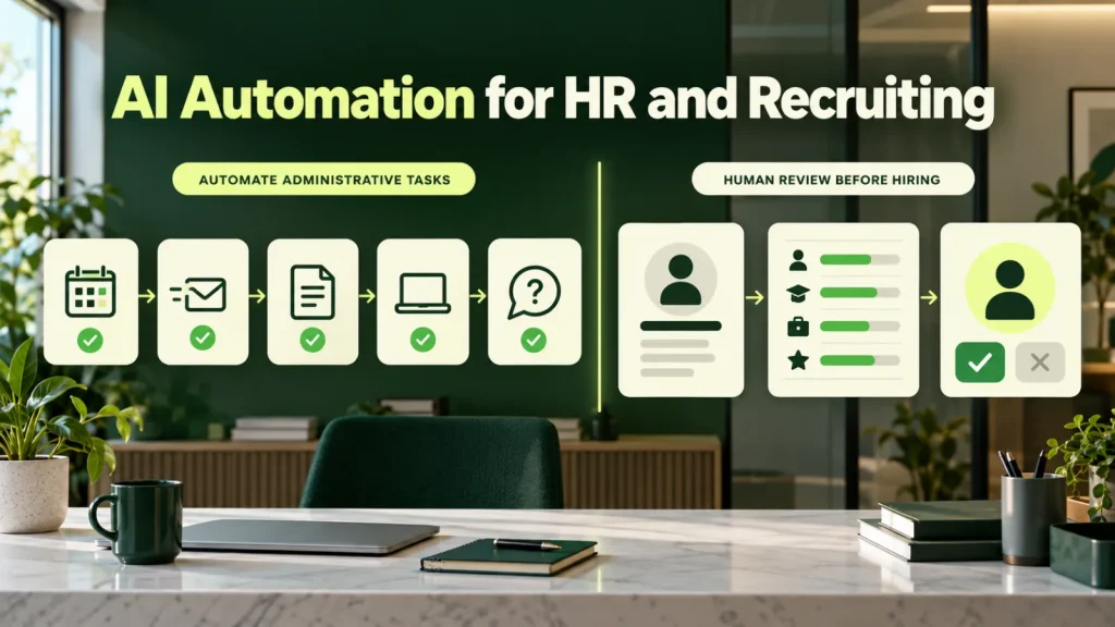 HR workflow automating scheduling, communication, and onboarding while keeping hiring decisions under human review