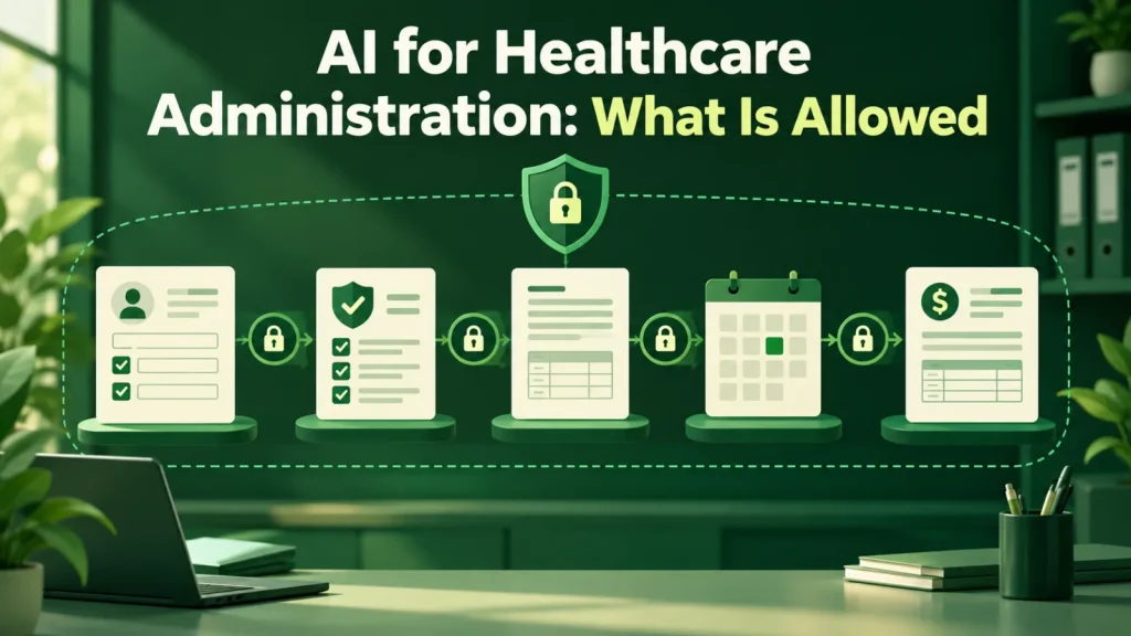 Secure healthcare administration workflow connecting intake, eligibility, authorization, scheduling, and billing