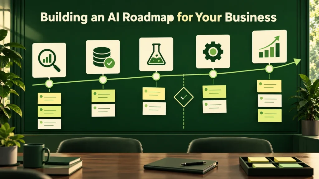 Five-stage AI roadmap from workflow assessment and data readiness to implementation and measurement