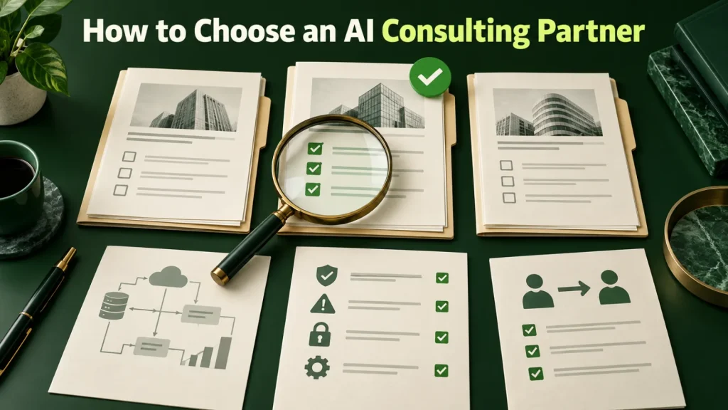 AI consulting partner evaluation scorecard comparing evidence, architecture, risk controls, and handover