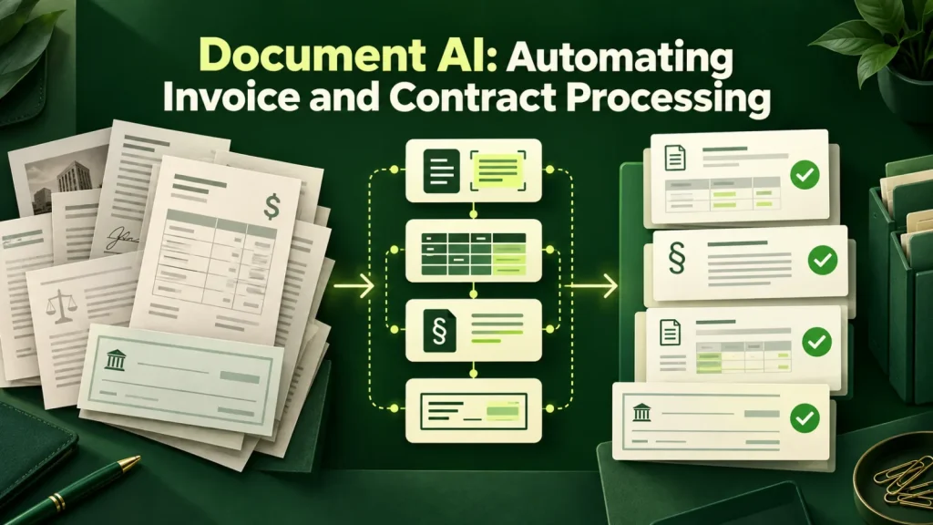 Invoices and contracts moving through extraction, validation, and structured document processing