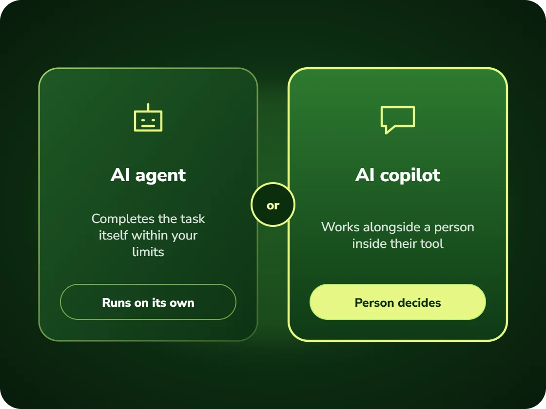 Comparison of an AI agent and an AI copilot