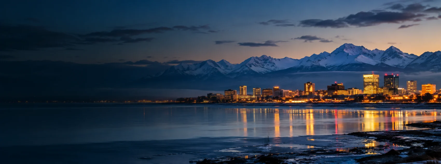 Anchorage lights on the inlet at dusk