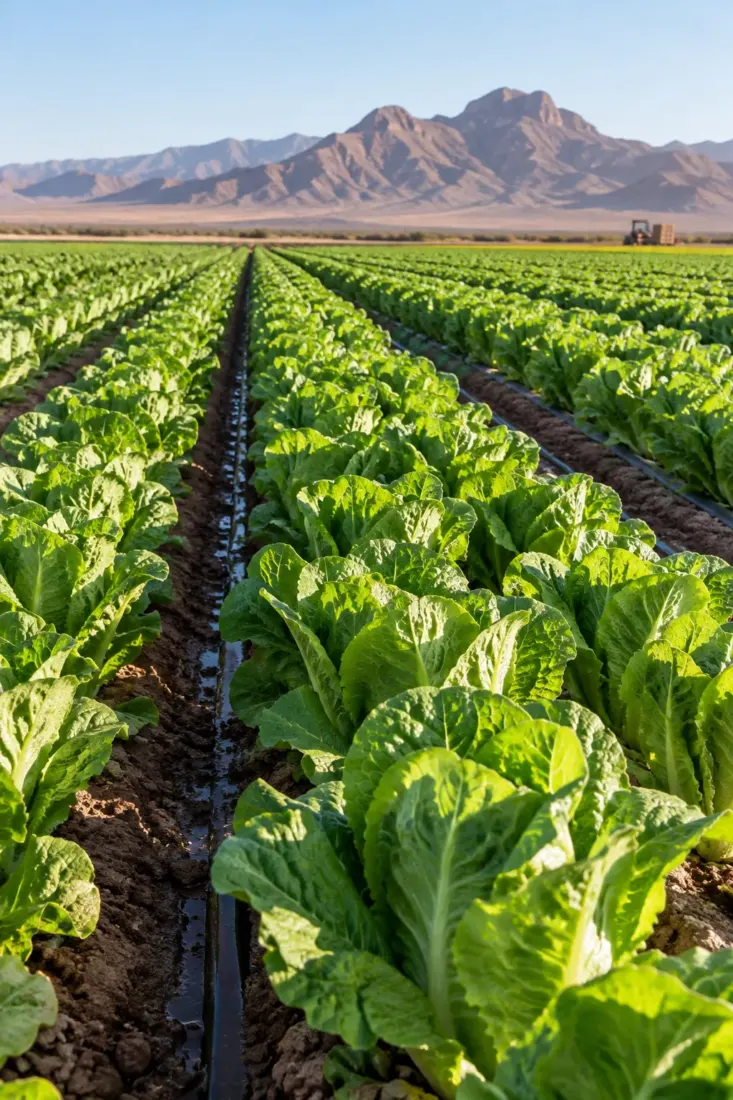 Rows of lettuce in a Yuma-area farm field