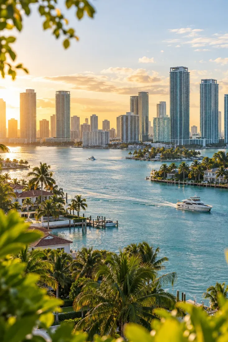 Biscayne Bay marina and the Miami skyline