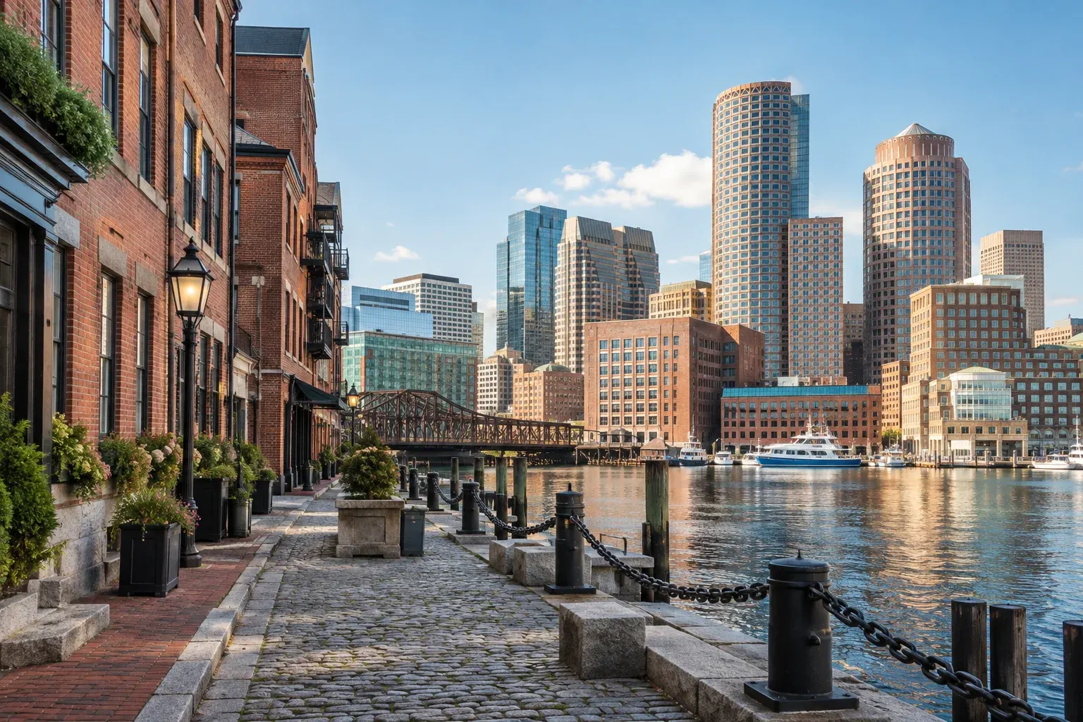 Boston Harbor waterfront and downtown towers