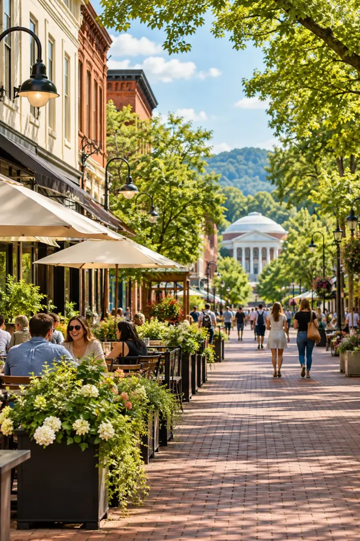 Brick pedestrian street in a Virginia town