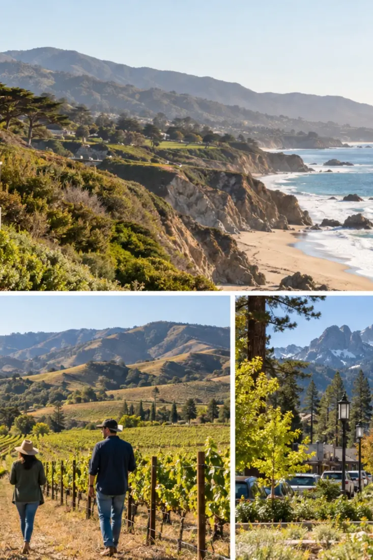 California coast and vineyard landscapes