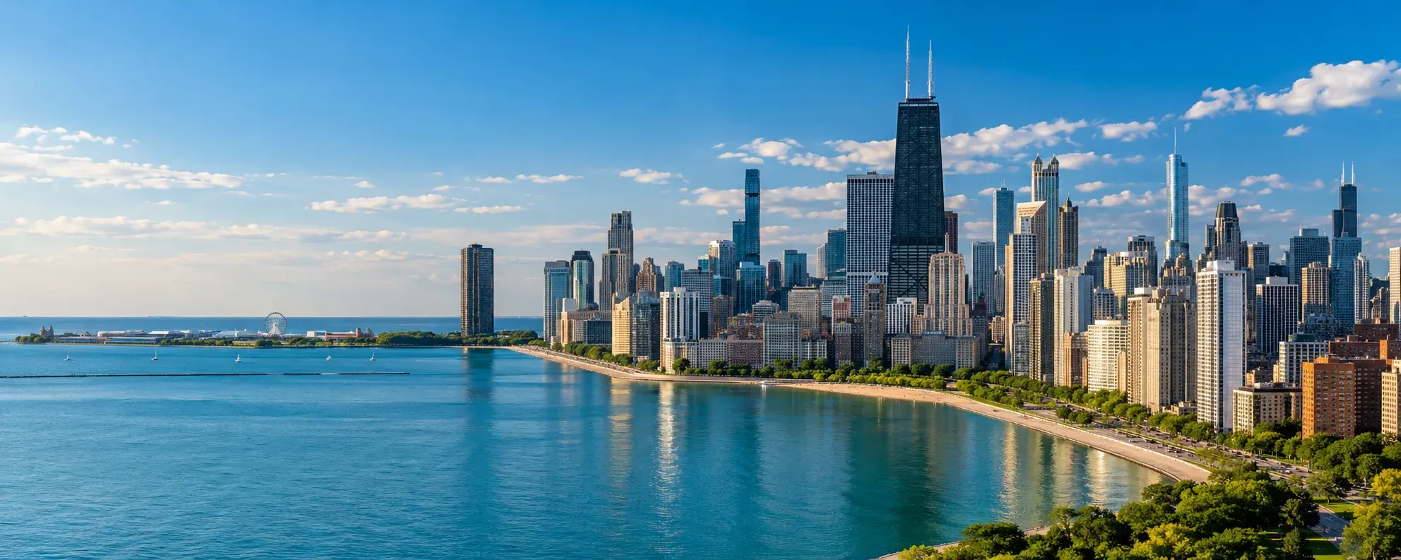 Chicago skyline along the Lake Michigan shoreline, where DevSolutionsAI provides AI services in Chicago