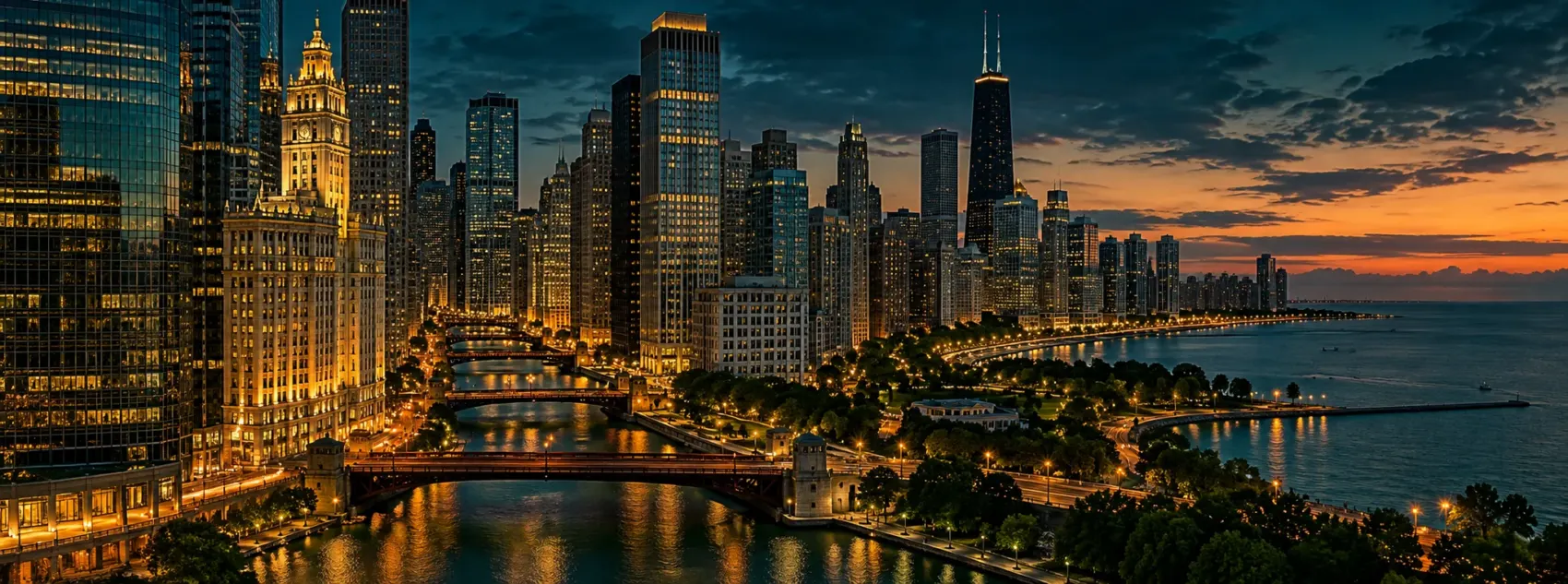 Chicago skyline at night