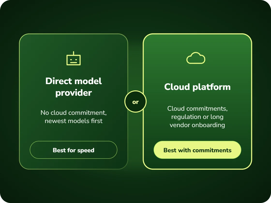 Comparison of using a direct model provider and a cloud platform for AI