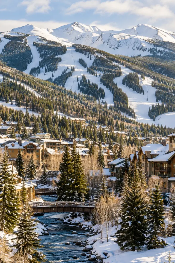 Colorado ski resort and mountain town in winter