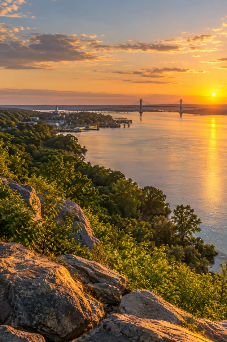 Delaware River shoreline at sunset