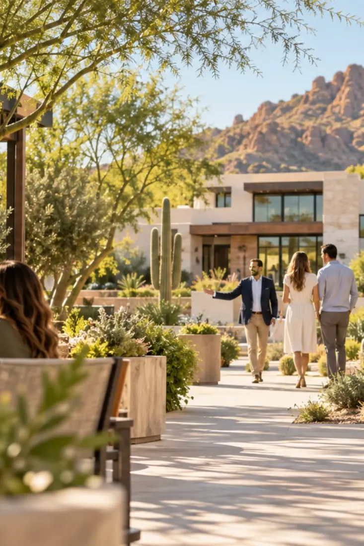 Desert-landscaped resort walkway in Scottsdale
