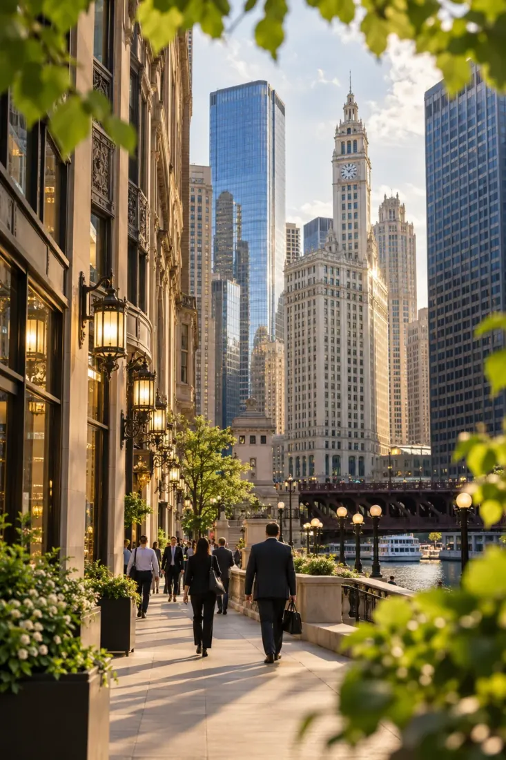 Downtown Chicago street with high-rise towers