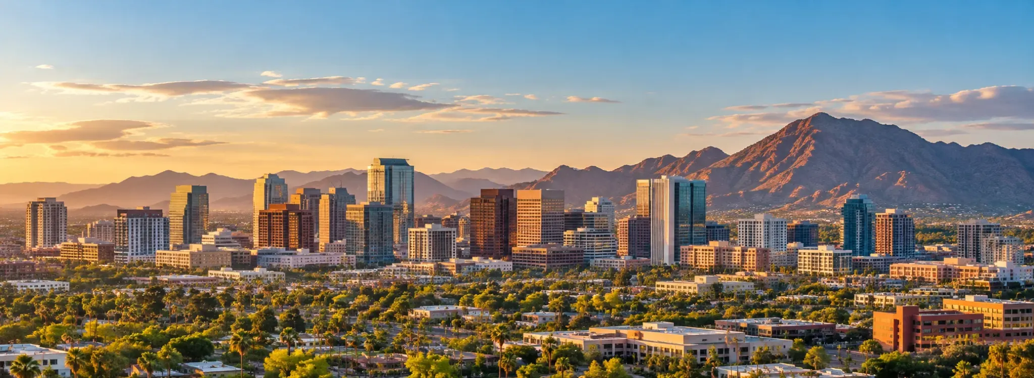 Downtown Phoenix skyline with desert mountains, where DevSolutionsAI provides AI services in Phoenix