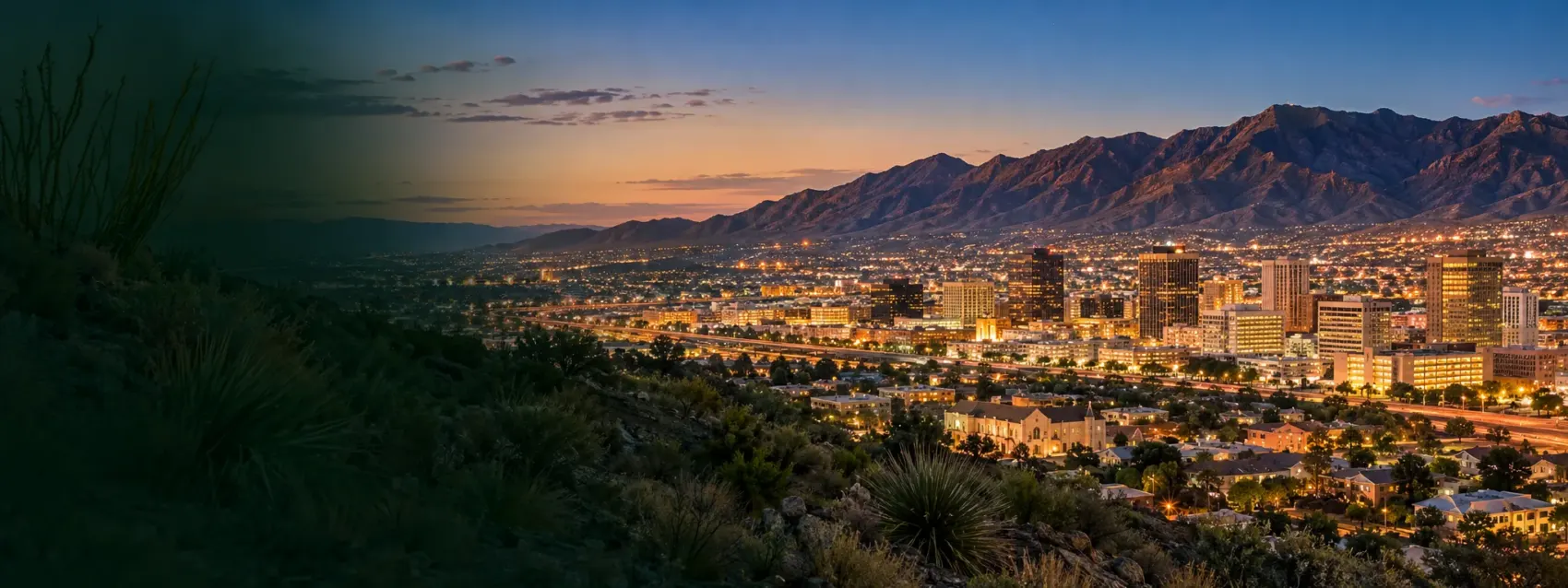 El Paso city lights at night below the mountains