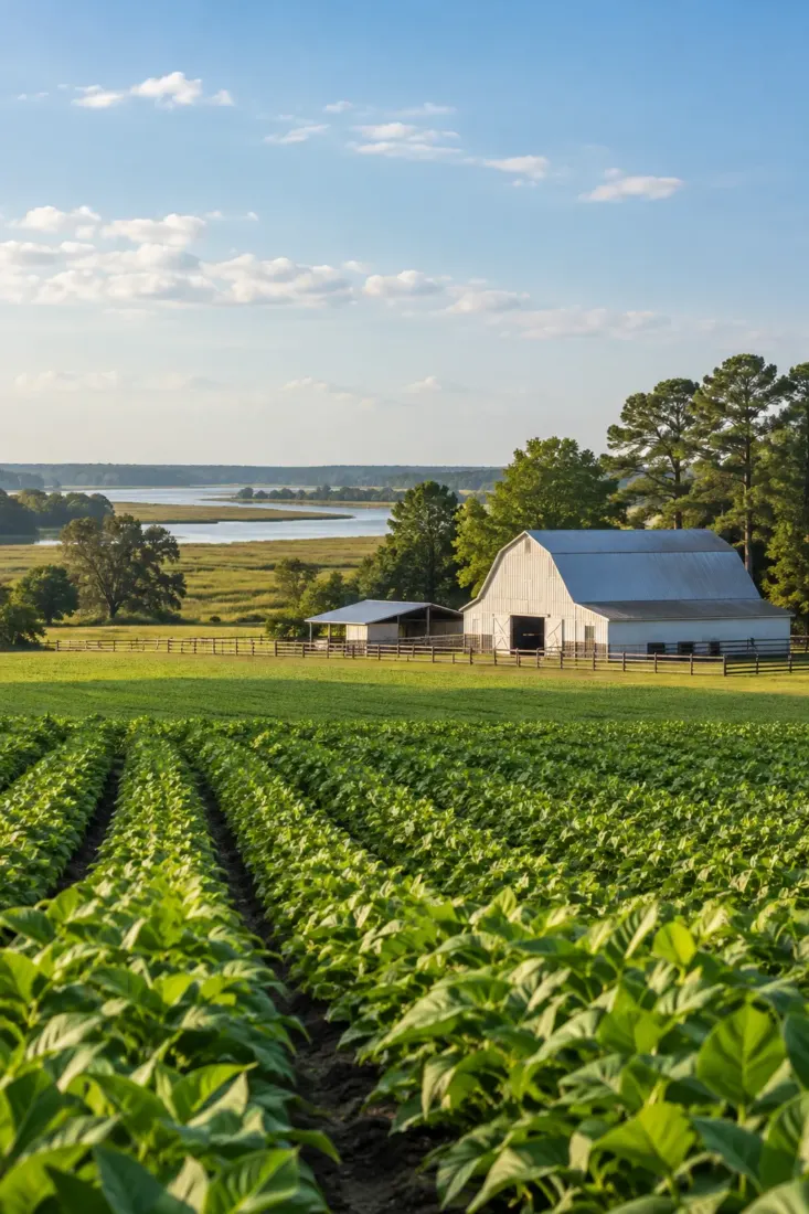 Farm field and barn in eastern North Carolina