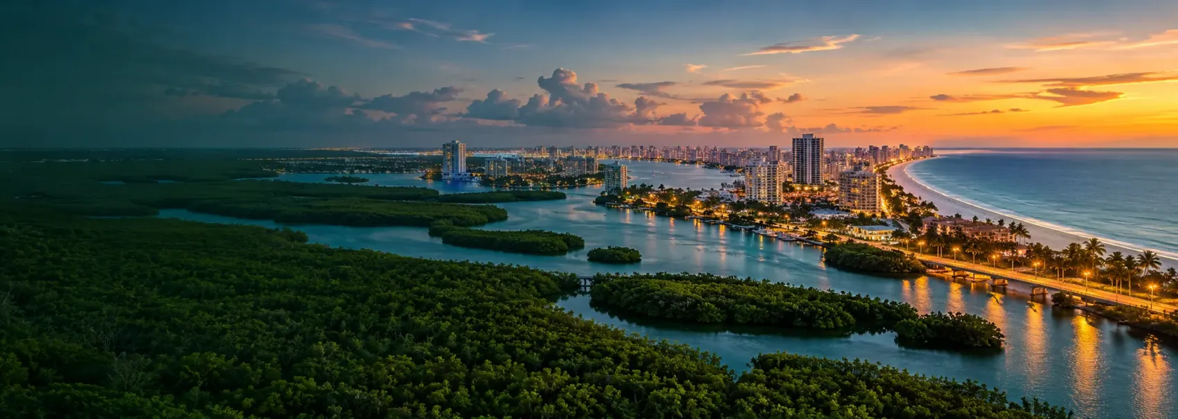 Florida coastline at dusk