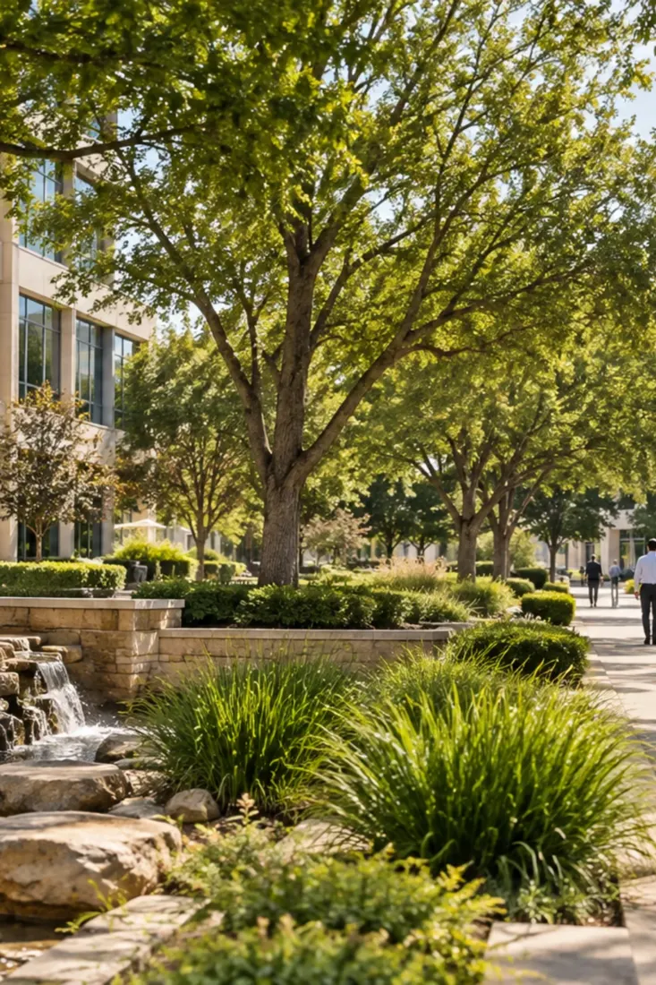 Garden path on a Plano business campus