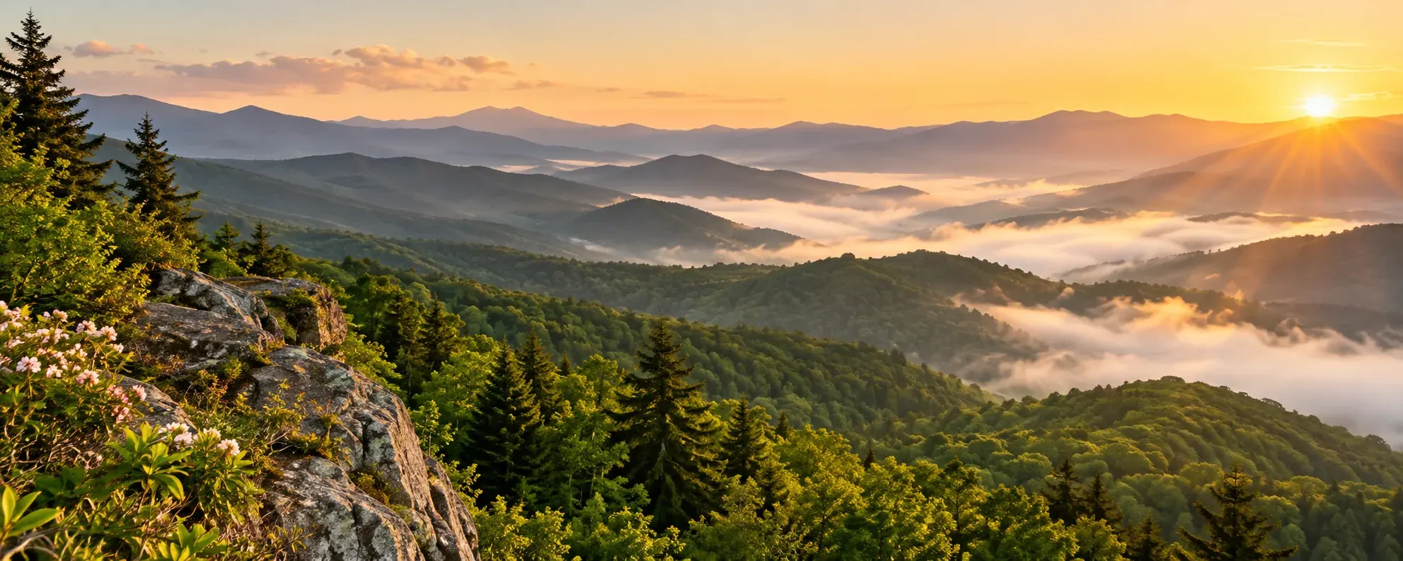 Great Smoky Mountains at sunrise in Tennessee, where DevSolutionsAI provides AI services in Tennessee