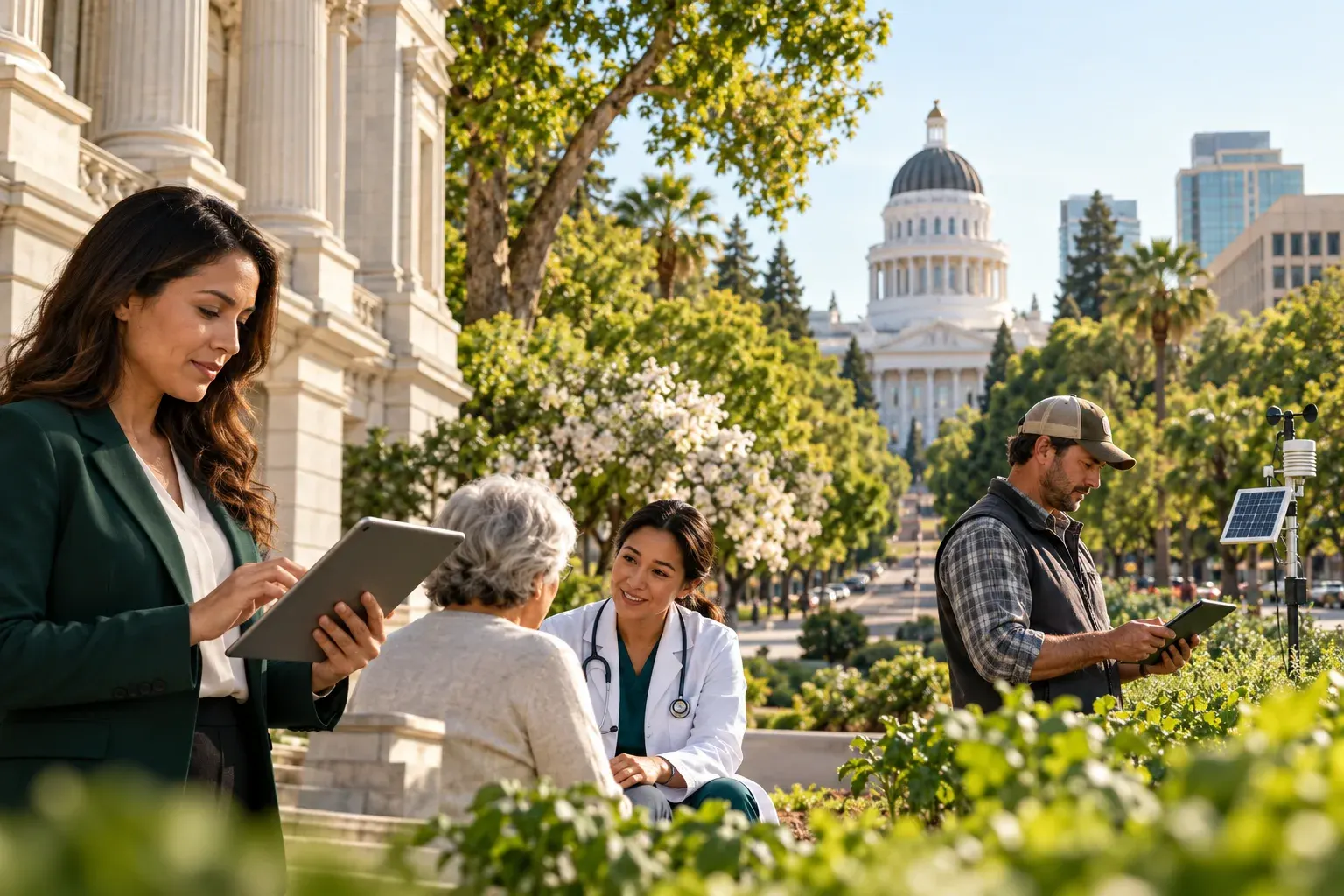 Healthcare and farm workers near the Sacramento Capitol