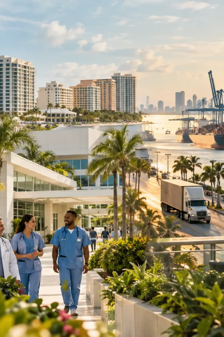 Healthcare and freight workers in a Florida city