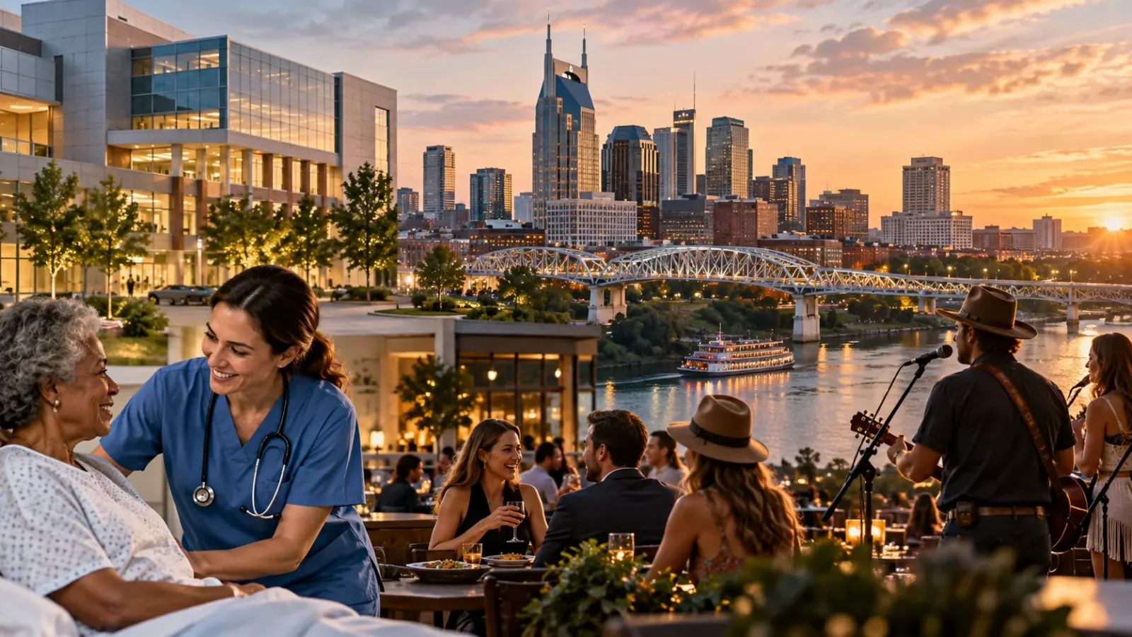 Healthcare and hospitality workers in downtown Nashville