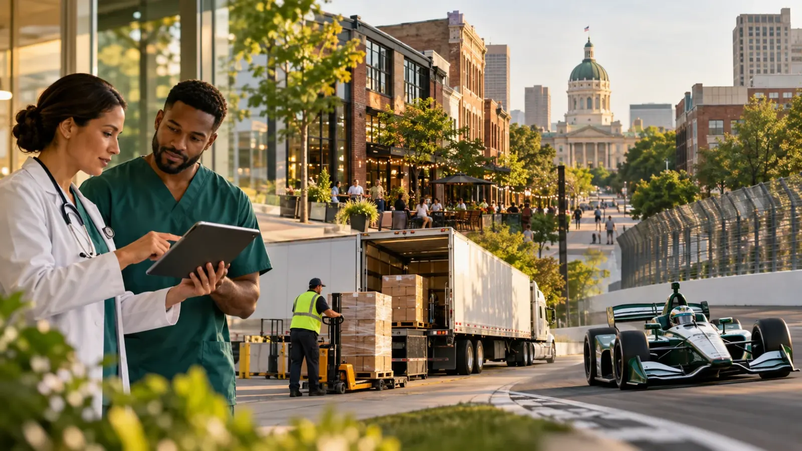 Healthcare, logistics and racing scenes in Indianapolis