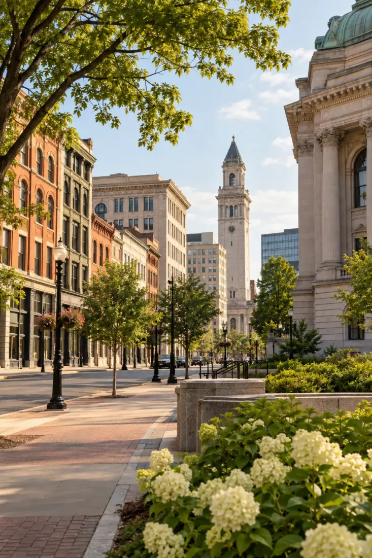 Historic brick street in a Massachusetts city
