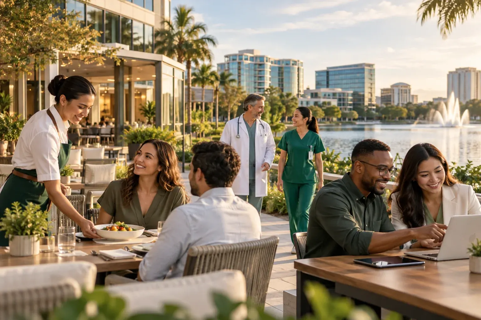 Hospitality and healthcare staff at work in Orlando