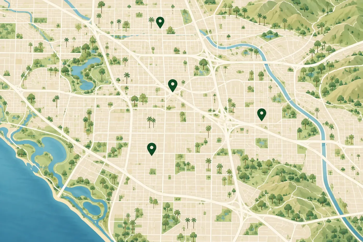 Illustrated map of Anaheim and Orange County