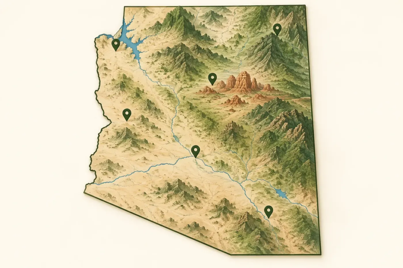 Illustrated map of Arizona and its regions