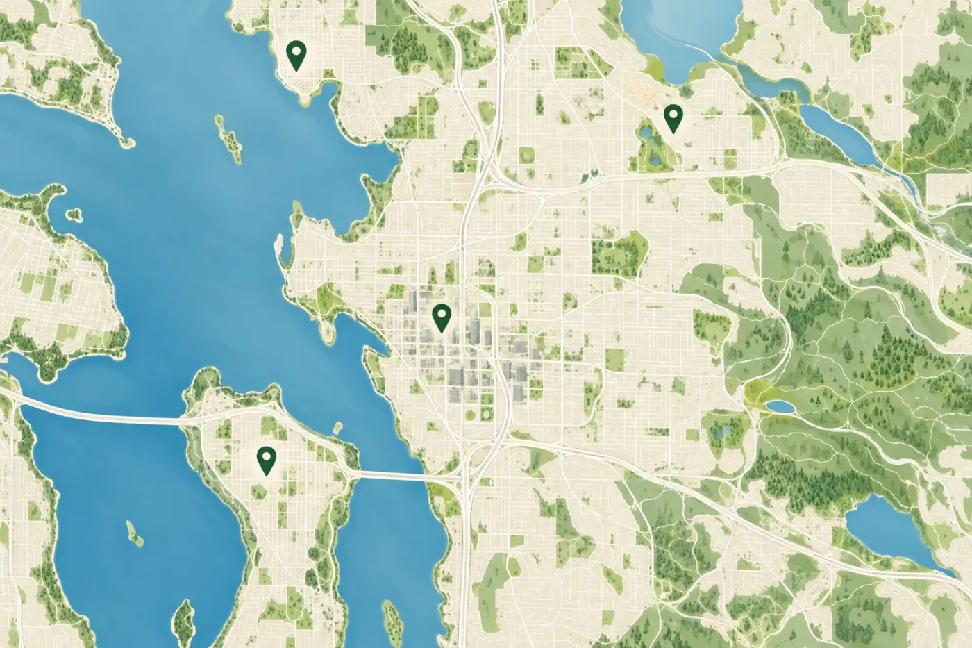 Illustrated map of Bellevue and Lake Washington