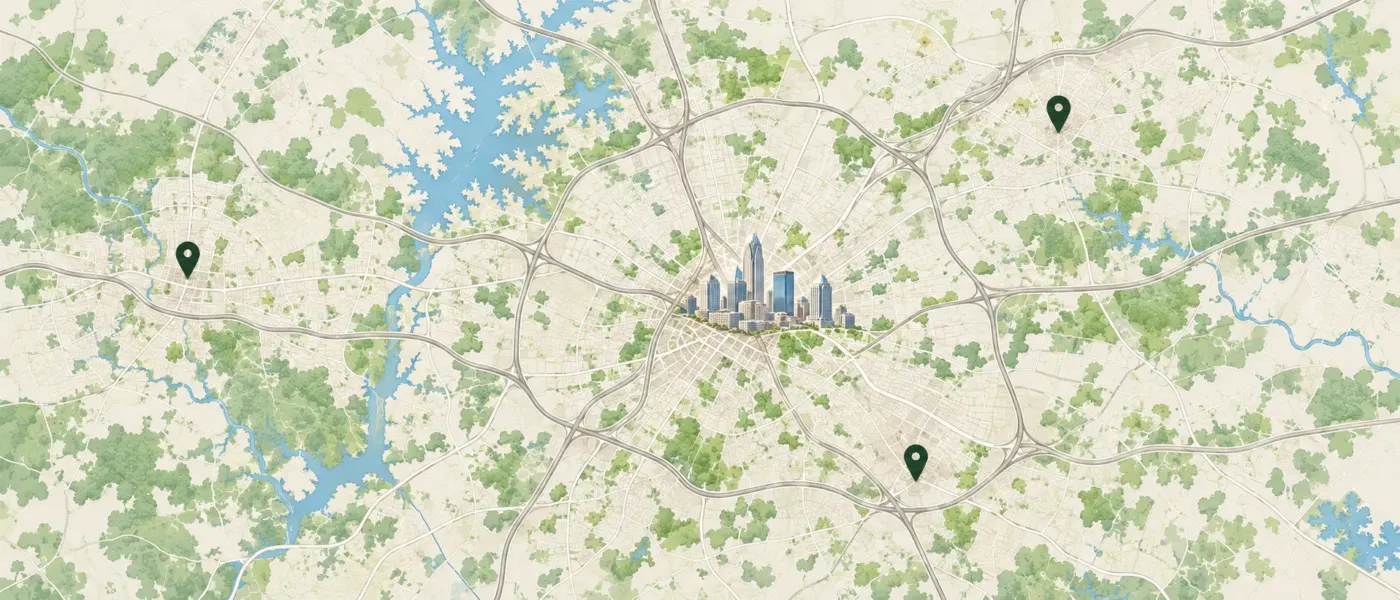 Illustrated map of Charlotte and nearby areas