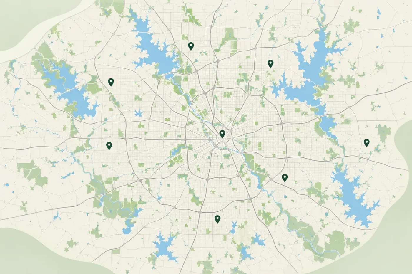 Illustrated map of Dallas and nearby areas