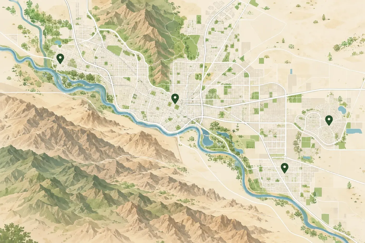 Illustrated map of El Paso and the border region