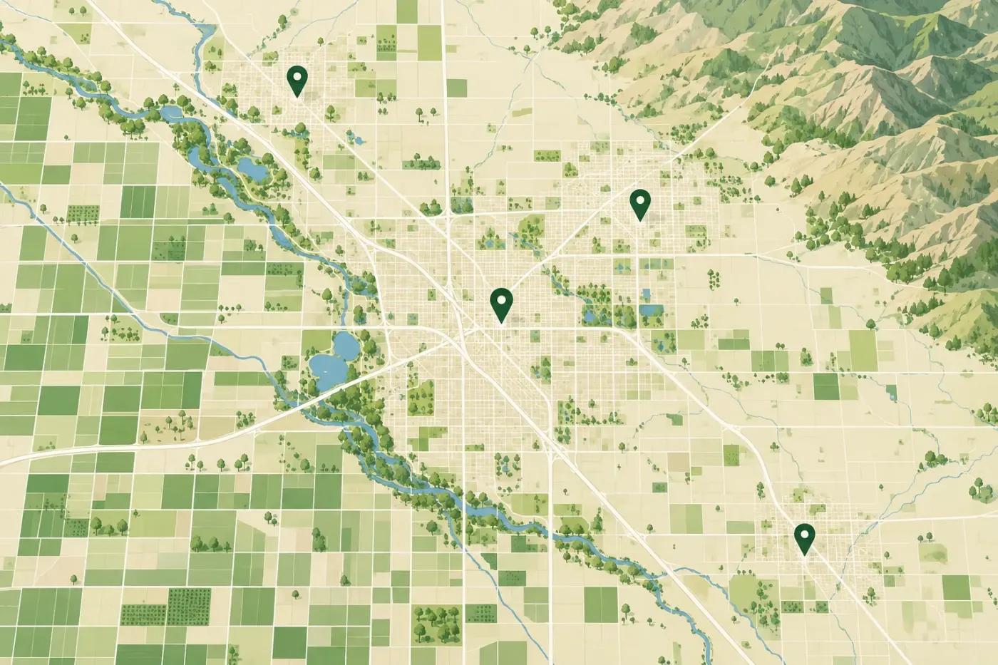 Illustrated map of Fresno and the Central Valley