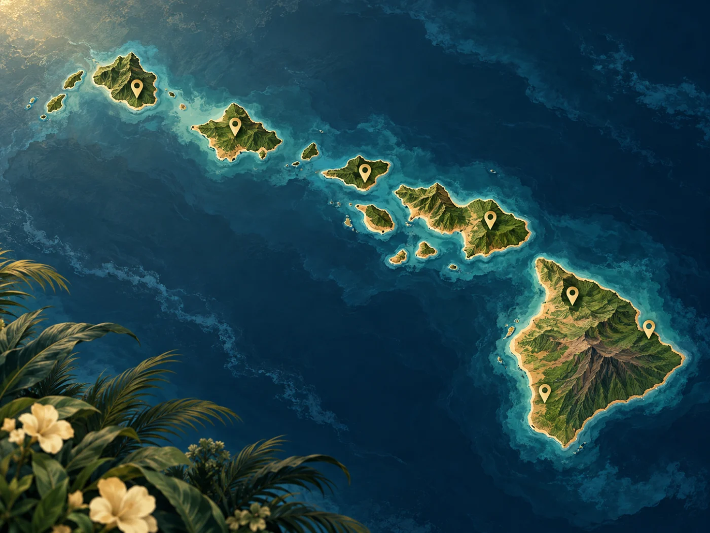 Illustrated map of the Hawaiian Islands