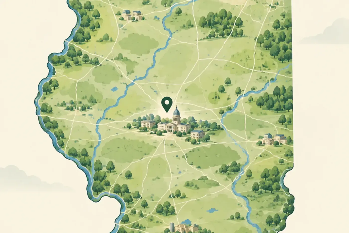 Illustrated map of Illinois and its regions