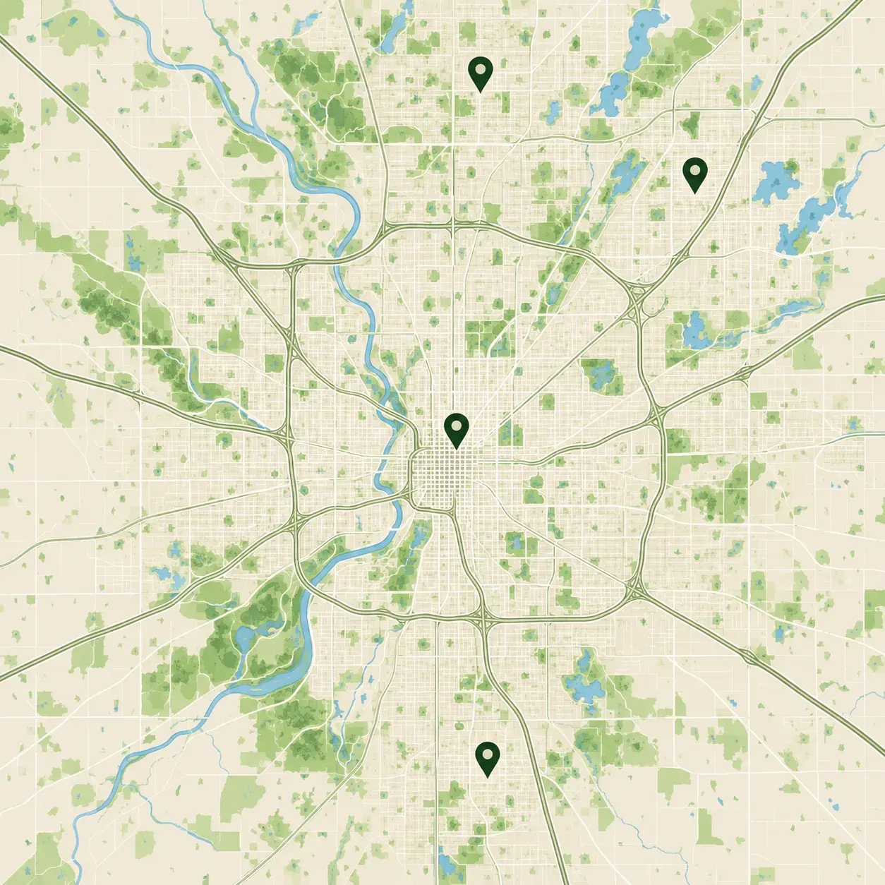 Illustrated map of Indianapolis and nearby areas