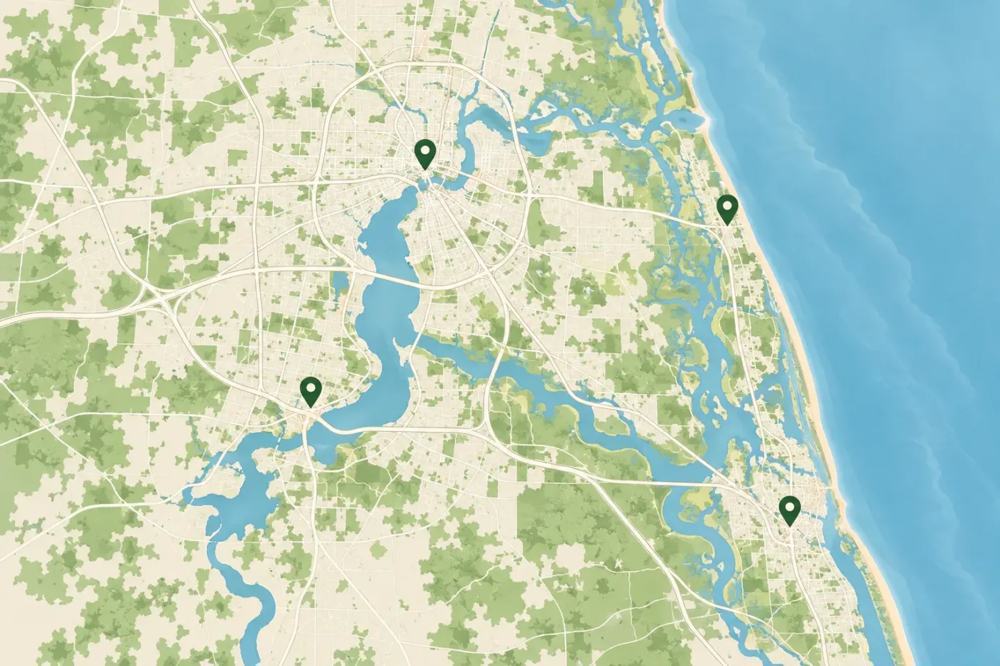 Illustrated map of Jacksonville and the Northeast Florida coast