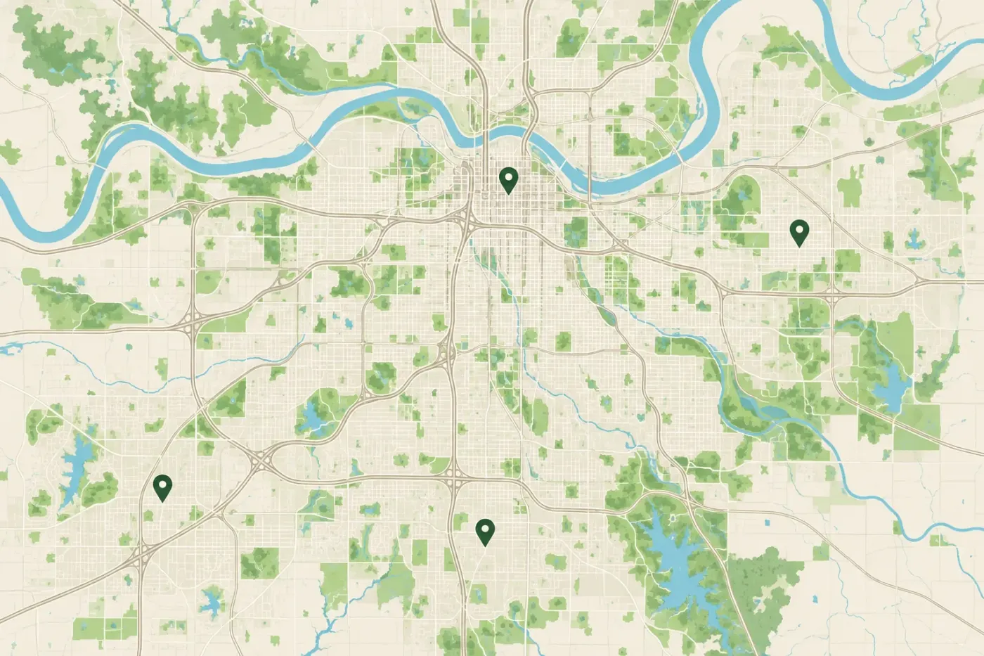 Illustrated map of Kansas City and nearby areas