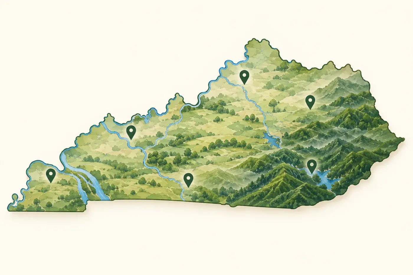 Illustrated map of Kentucky and its regions