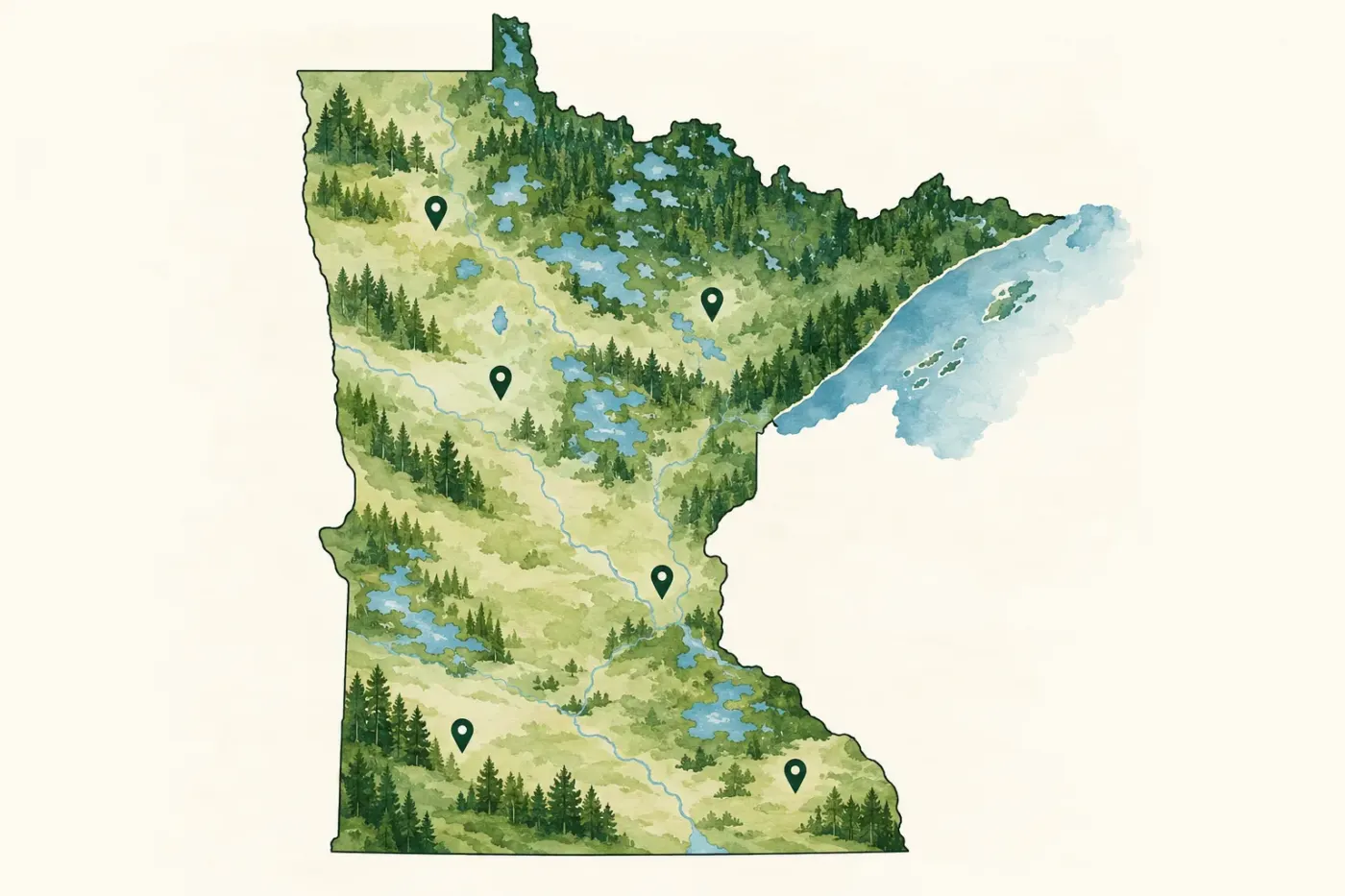 Illustrated map of Minnesota and its regions