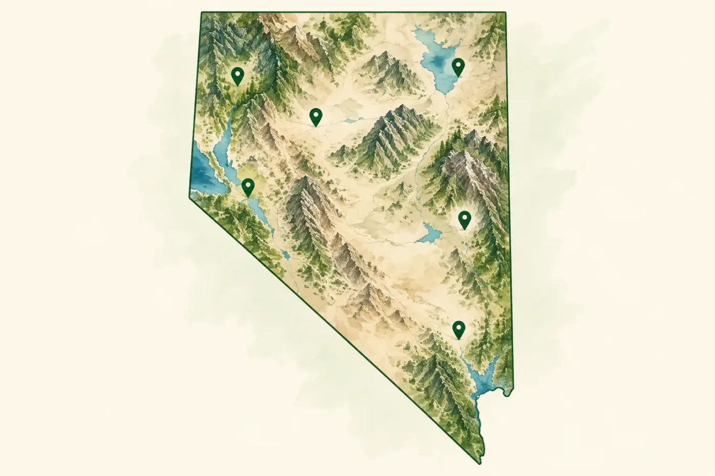 Illustrated map of Nevada and its regions