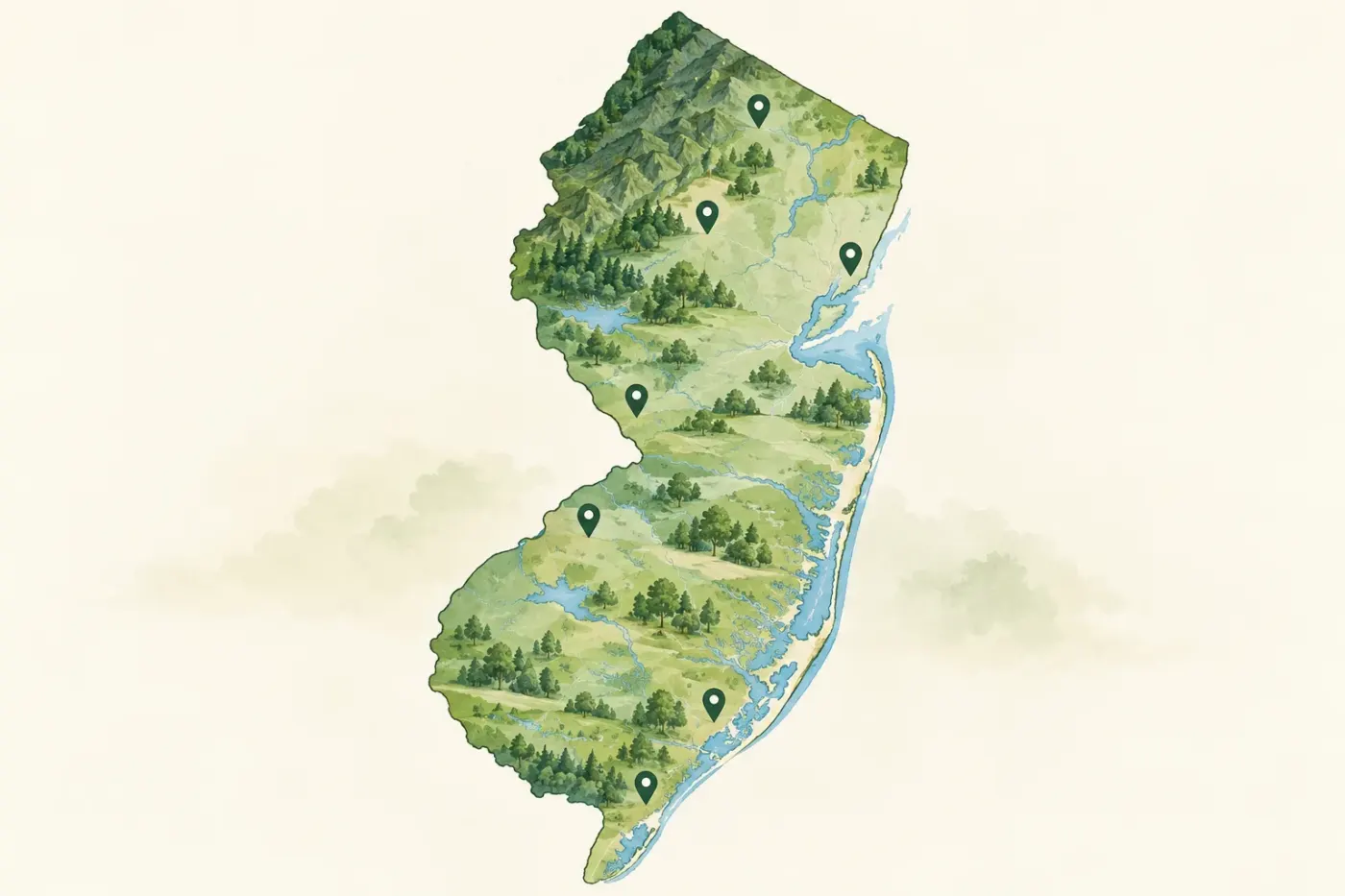 Illustrated map of New Jersey and its regions