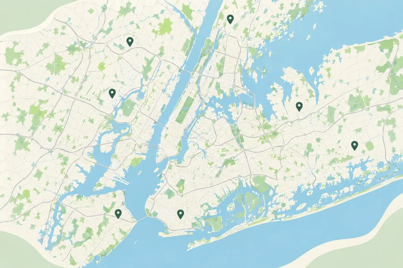 Illustrated map of New York City and nearby areas