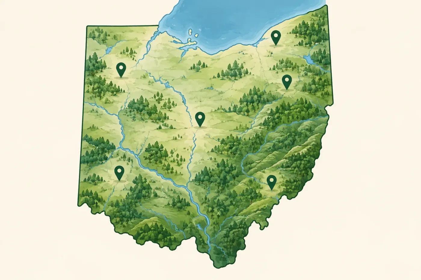 Illustrated map of Ohio and its regions