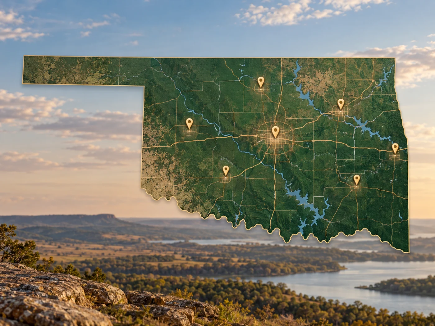 Illustrated map of Oklahoma and its regions
